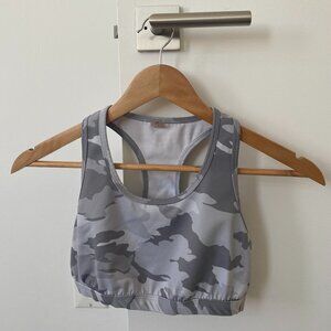 Beyond Yoga, Olympus Work It Out Grey Camo Sports Bra, Size S